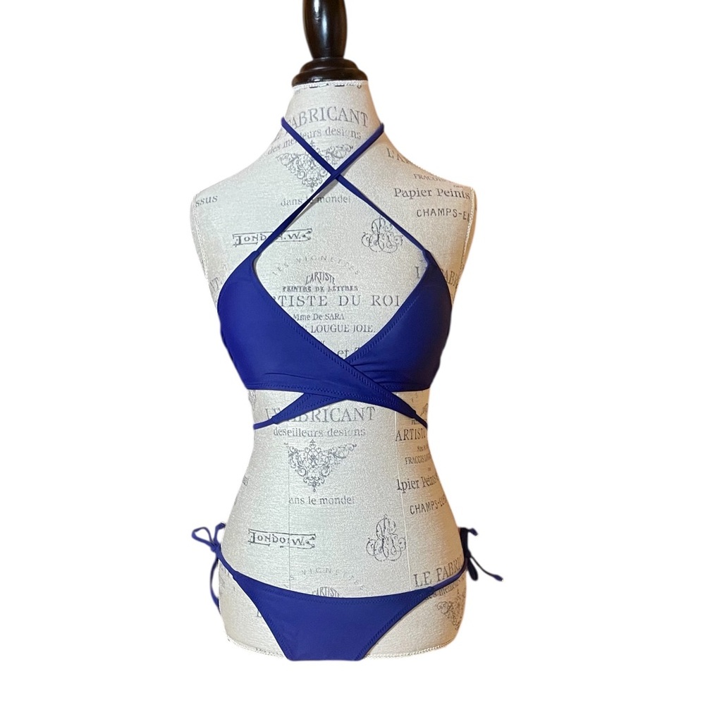 Ree Bees Navy Criss Cross Strap String Bikini Set Sz S NWOT